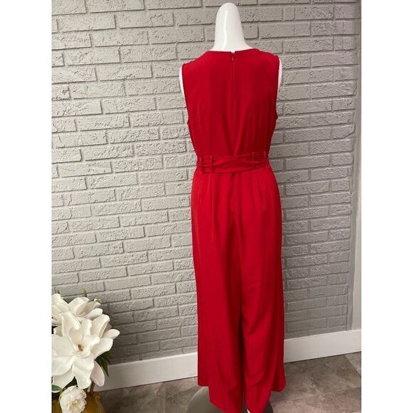 Emma & Michele Sleeveless Red Belted Jumpsuit Size 10 - Picture 4 of 12